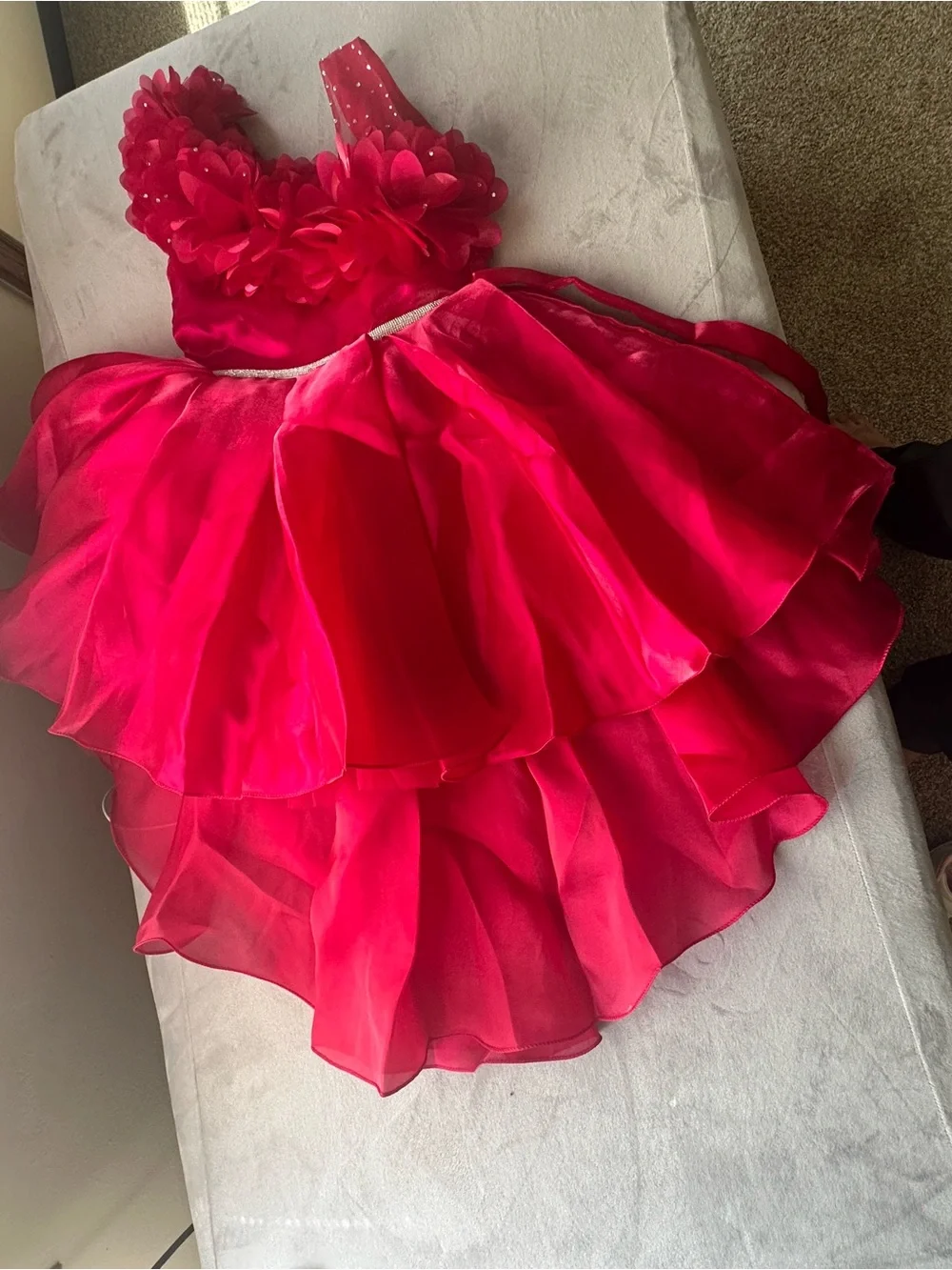 Girls Hot Pink Floral Tulle Party Dress with Sparkle Waistband